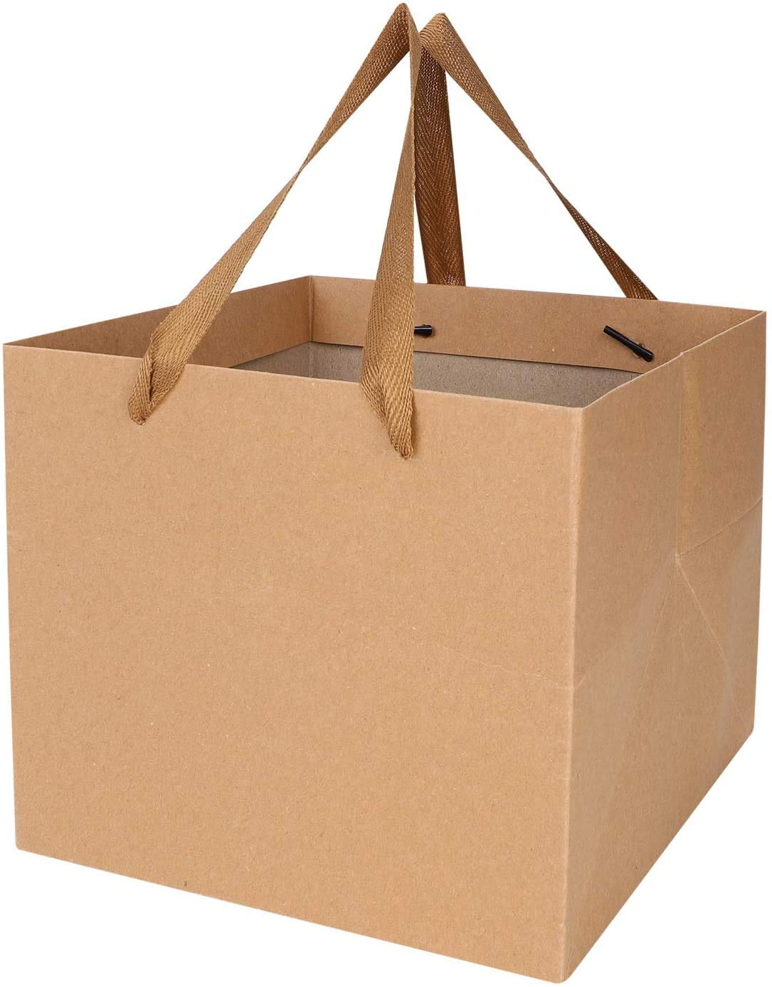 Large Square Gift Bags with Handle - Mother’s Day Florist Bouquet Bags - Brown Recycled Paper - 5 Pack