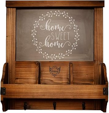 Amazon Com Organizador De Pared De Madera Rustica Con Pizarra Ganchos Y Clasificador De Correo Para Entrada Oficina O Cocina Aspecto Vintage Tamano 18 0 X 20 0 X 4 0 In Office Products