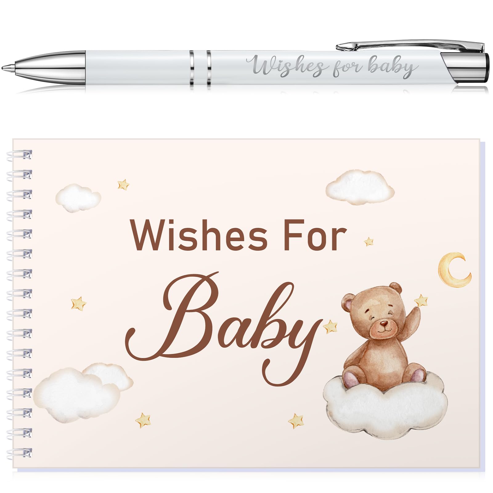 Tenare Baby Shower Book Wishes for Baby Guestbook with Pen Shower Games Advice Book Alternative Toddler Gifts(Bear)
