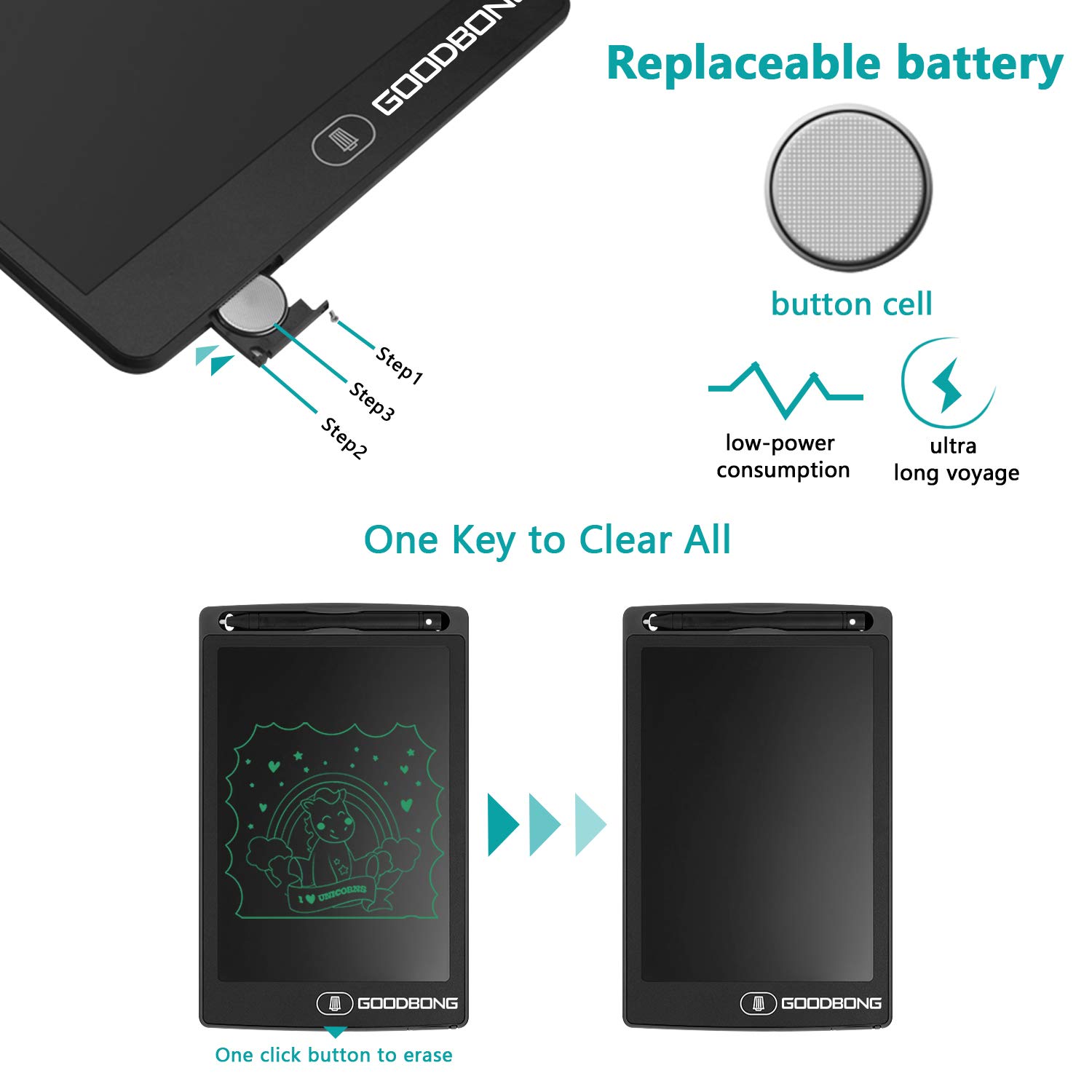 LCD Writing Tablet,GOODBONG 8.5 Inch Drawing Tablet Kids Tablets Doodle Board, Drawing Board Gifts for Kids and Adults at Home, School and Office (Black)