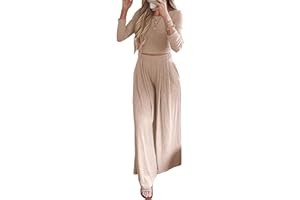 BTFBM Women's Two Piece Lounge Set Long Sleeve Bodycon Ribbed Knit Crop Top Loose Wide Leg Pant Casual Outfits Sweatsuit
