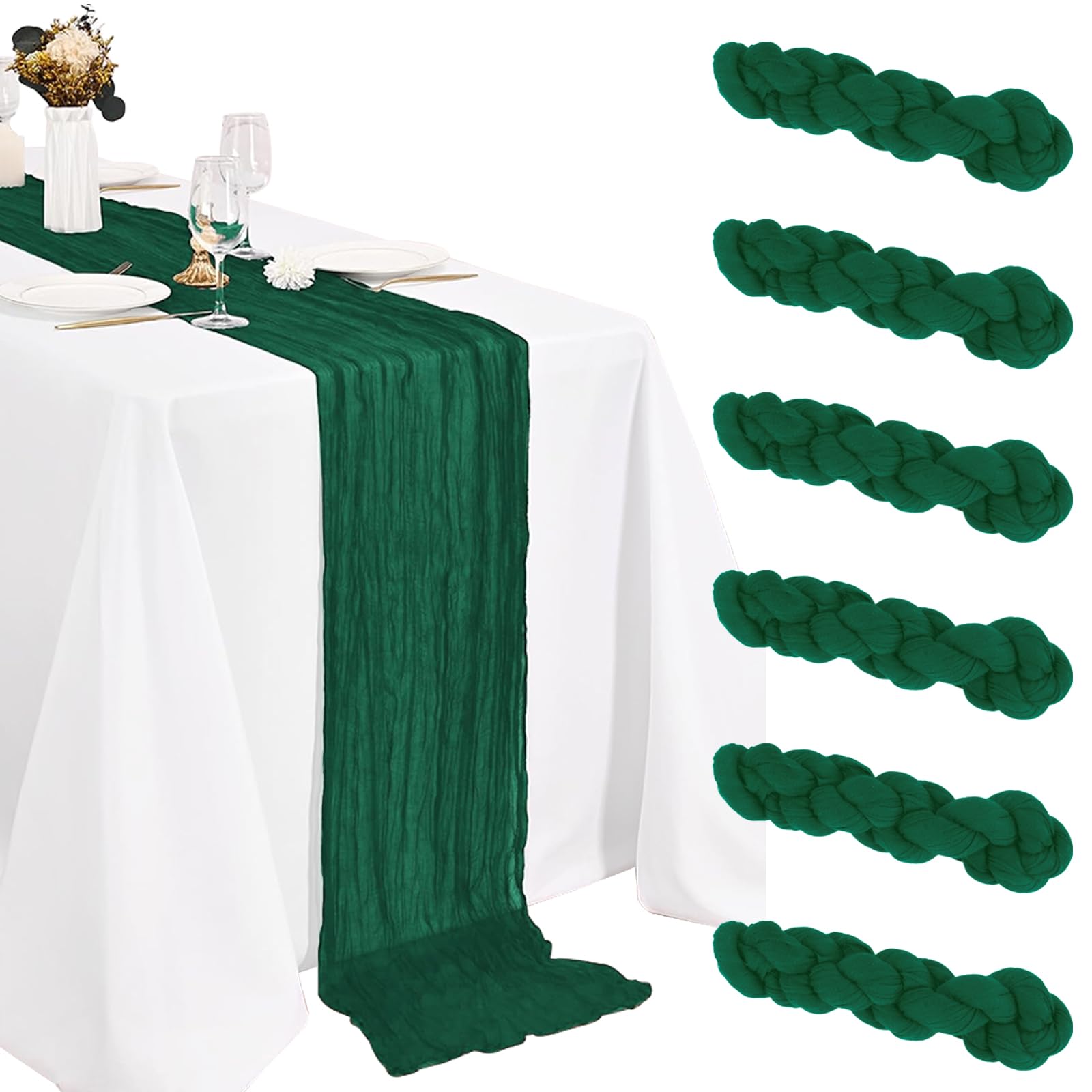 Photo 1 of 6 Pack Cheesecloth Table Runner 20 x 120 Inch Emeral Boho Gauze Cheese Cloth Table Runners 10 FT Long Rustic Sheer Table Decorations for Wedding Party Baby Bridal Shower Birthday Holiday Home