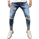 IDEALSANXUN Mens Stretch Skinny Jeans Pattern Slim Fit Ripped Jeans