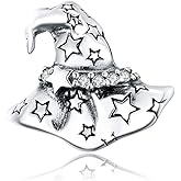 Eternalll Jewellery Halloween Charms for Women 925 Sterling Silver Beads Halloween Pumpkin Skull Enamel Charm for Bracelets (Silver Wizard Hat)