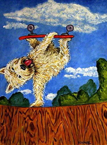 West highland White Terrier Skate Boarding gift westie dog signed art Print