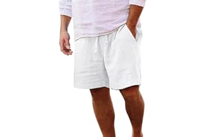 Lisgai Linen Shorts for Men Summer Soild Color Beach Shorts Elastic Waist Drawstring Outdoors Shorts Breathable Sports Shorts