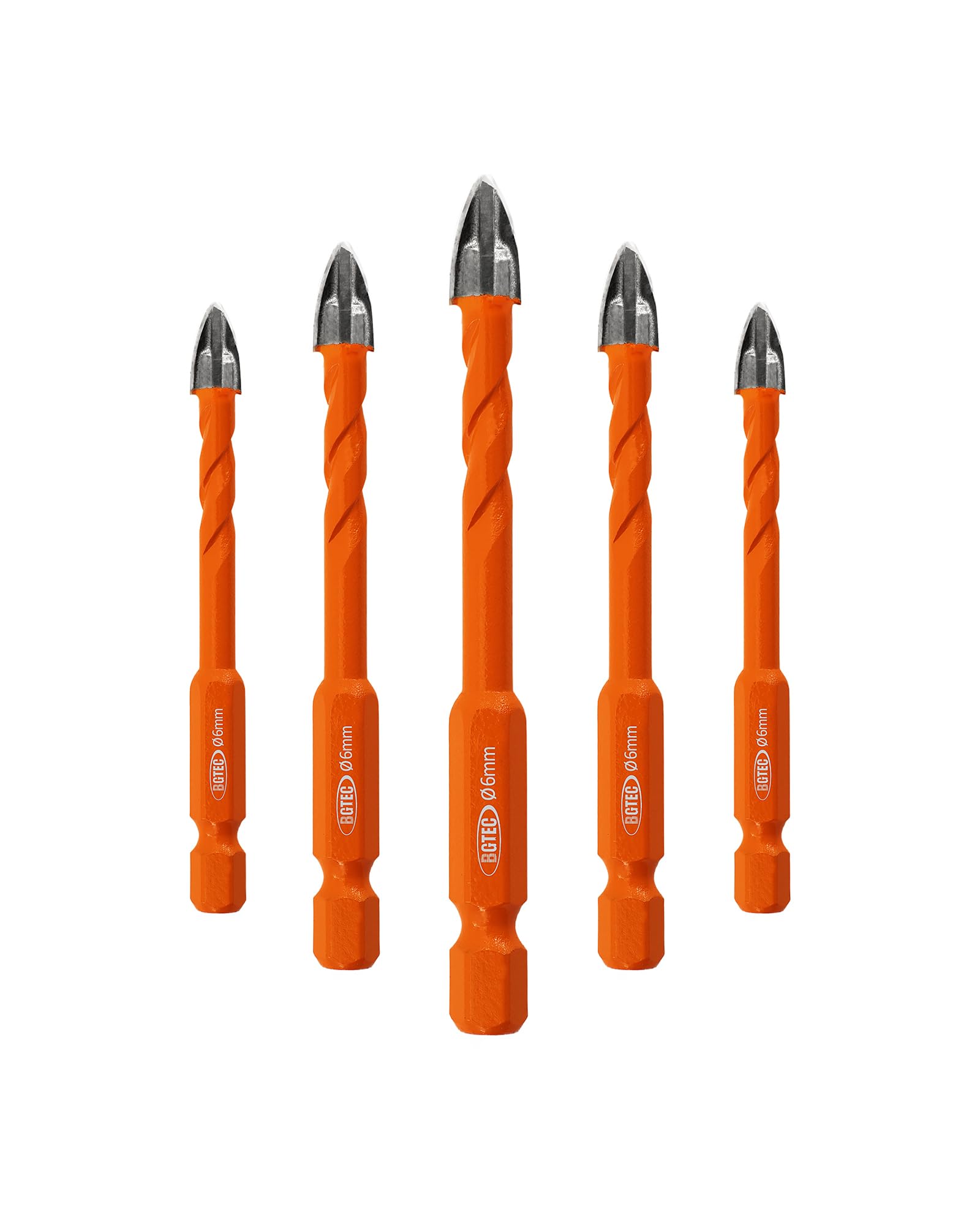 BGTEC Masonry Drill Bits Set - 5pcs 6mm Tungsten Carbide Tip Tile Drill Bit Set for Ceramic Tile, Brick Wall, Concrete, Wall Mirror, Glass, Plastic and Wood Hex Shank. — image 1