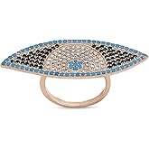 AFFY Lab Created Turquoise, Black And White Cubic Zirconia Evil Eye Ring In 14k Rose Gold Plated 925 Sterling Silver For Women