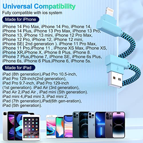 iPhone Charger 10 ft Lightning Cable [Apple MFi Certified] 3 Pack 90 Degree Fast Charging Cables Long iPhone Cord Compatible with iPhone 14/13/12/11 Pro MAX/XR/XS/8/7/Plus/6S/SE/iPad (10ft)