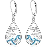 Dolphin Earrings for Women Sterling Silver Dolphins Wave Dolphin Earrings Dangle Ocean Beach Summer Jewelry