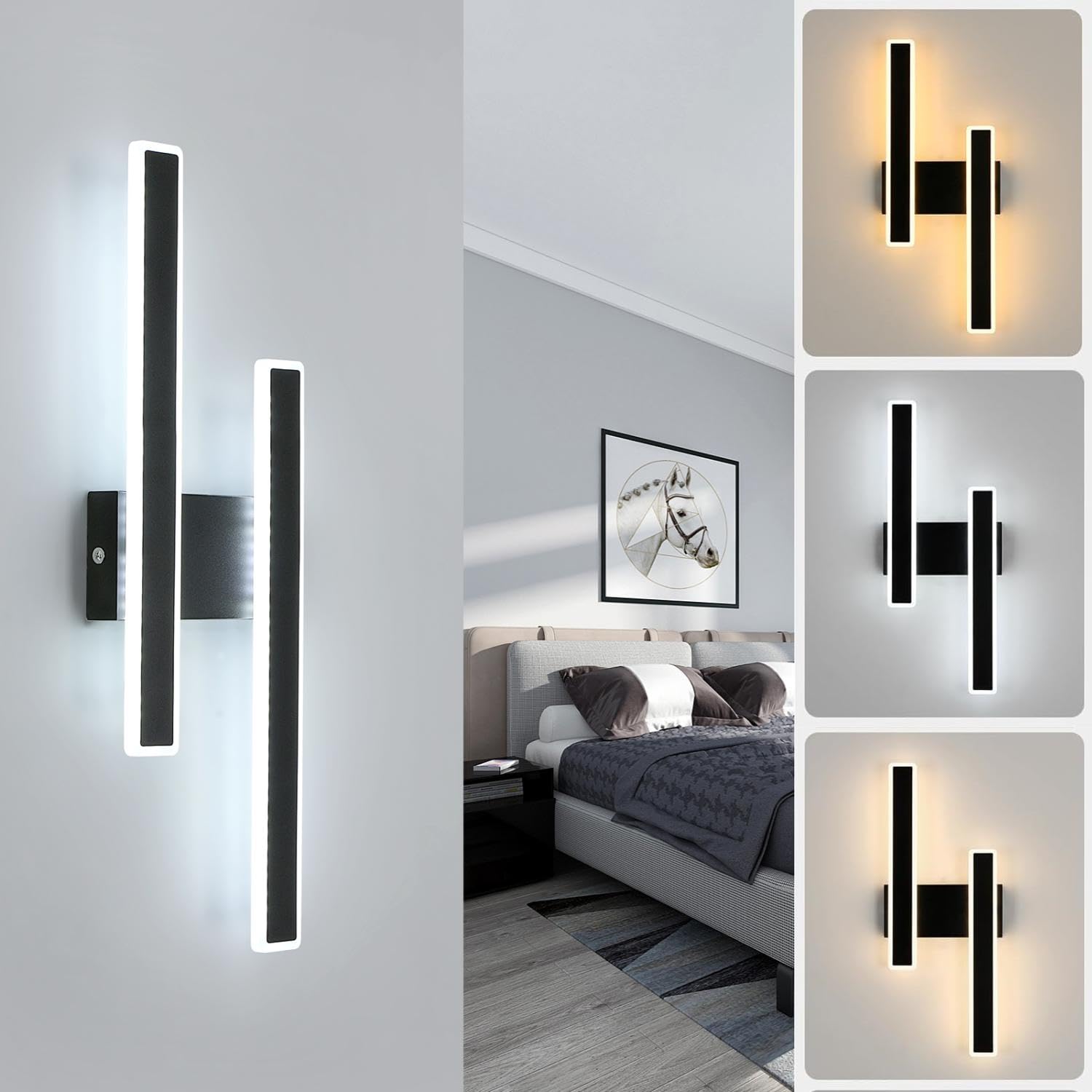 Comely Modern LED Wall Lights Indoor, 32W Acrylic LED Wall Light Warm White/Natural/White Light, Long LED Wall Sconce Lights for Bedroom Living Room Corridor Hallway (Black) — image 1