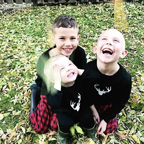 IFFEI Matching Christmas Pajamas Set: Deer Tee & Plaid Pants Loungewear