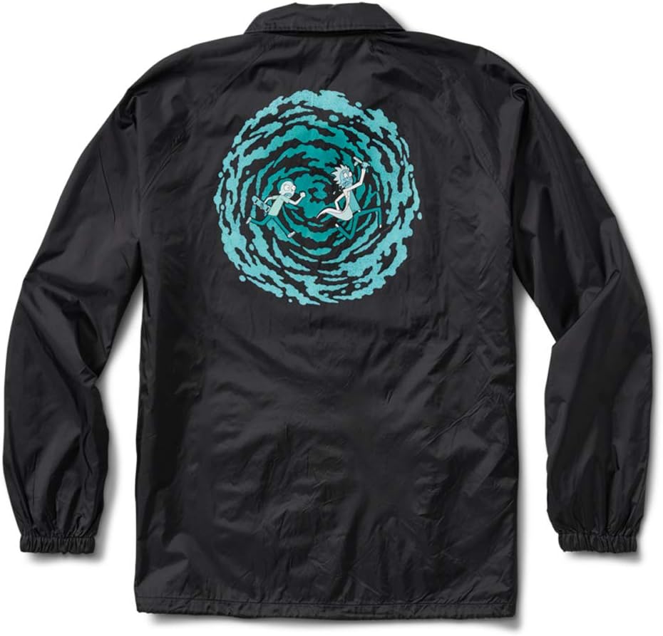 primitive skateboards X Rick Morty Portal Coach Windbreaker Men's Long Sleeve Jacket - Black - XL