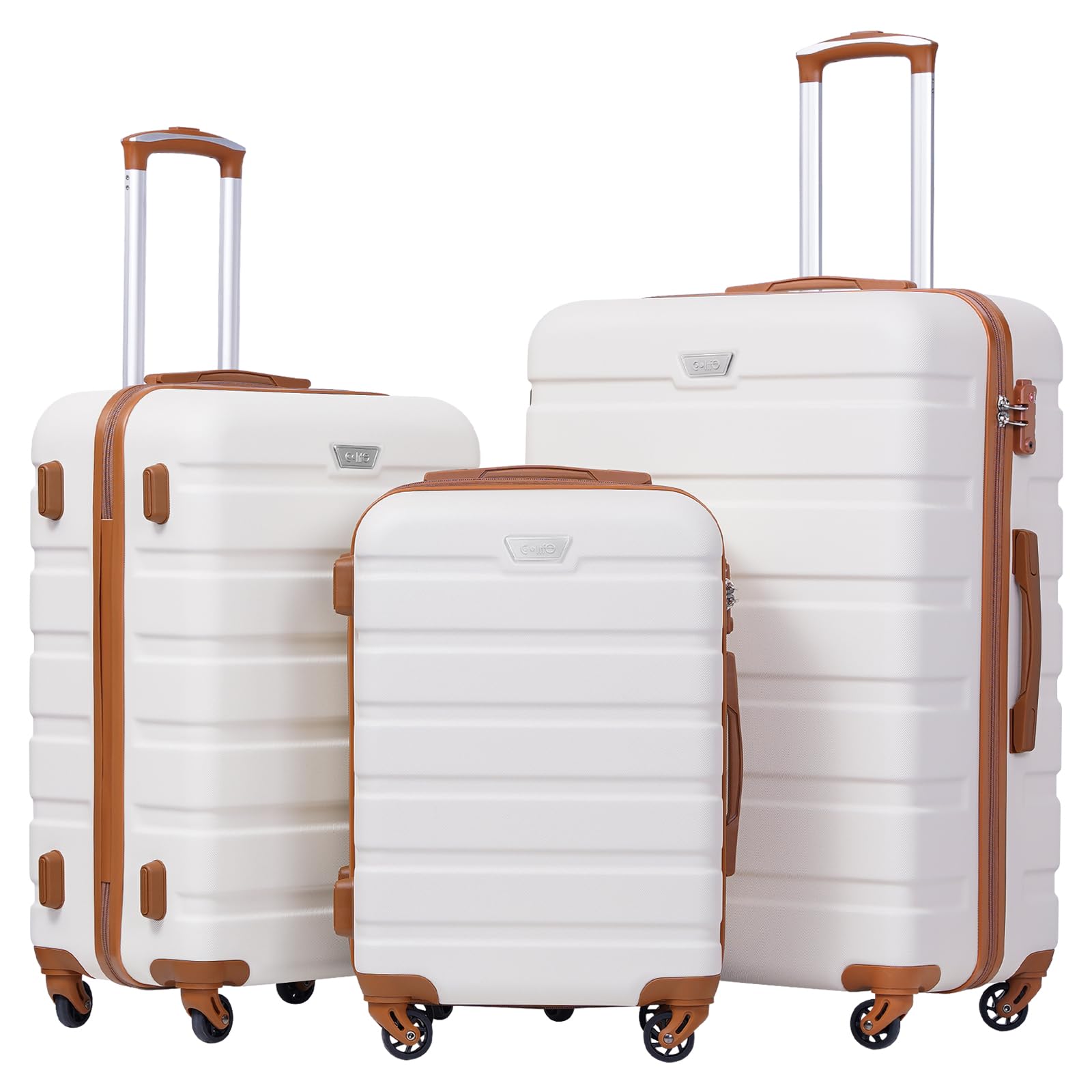 Coolife Luggage 3 Piece Set Suitcase Spinner Hardshell Lightweight TSA Lock (apricot white,20/24/28) Image