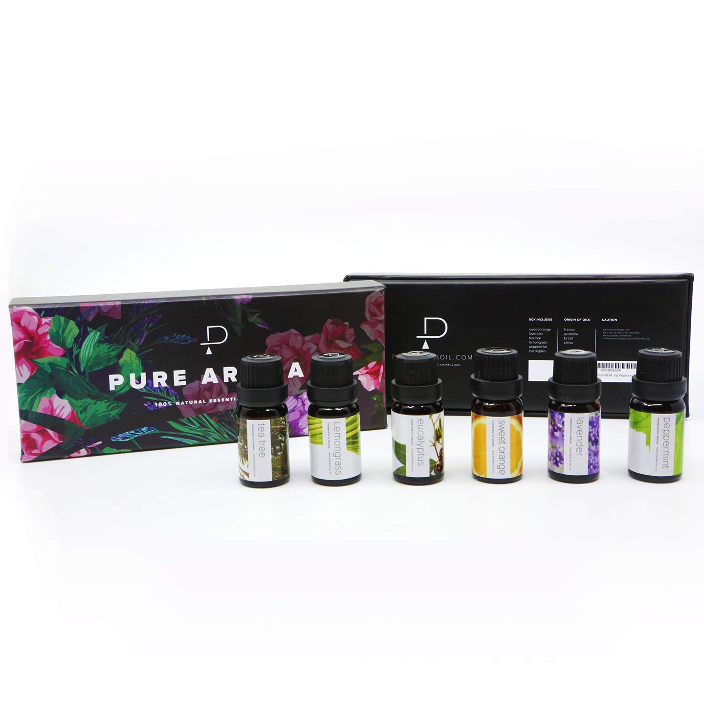 Essential oils by PURE AROMA 100% Pure Therapeutic Grade Oils kit- Top 6 Aromatherapy Oils Gift Set-6 Pack, 10ML(Eucalyptus, Lavender, Lemon grass, Orange, Peppermint, Tea Tree): Beauty