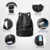 GAOHUI Waterproof Drawstring Bag with Shoe Compartment Black Gym Travel Sports view 5