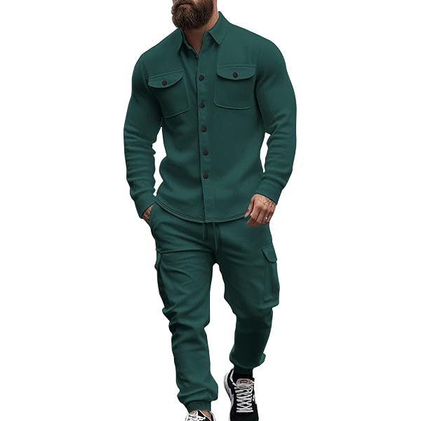 ZYXTIM Mens Cargo Tactical Shirts Outfit 2 Piece Long Sleeve
