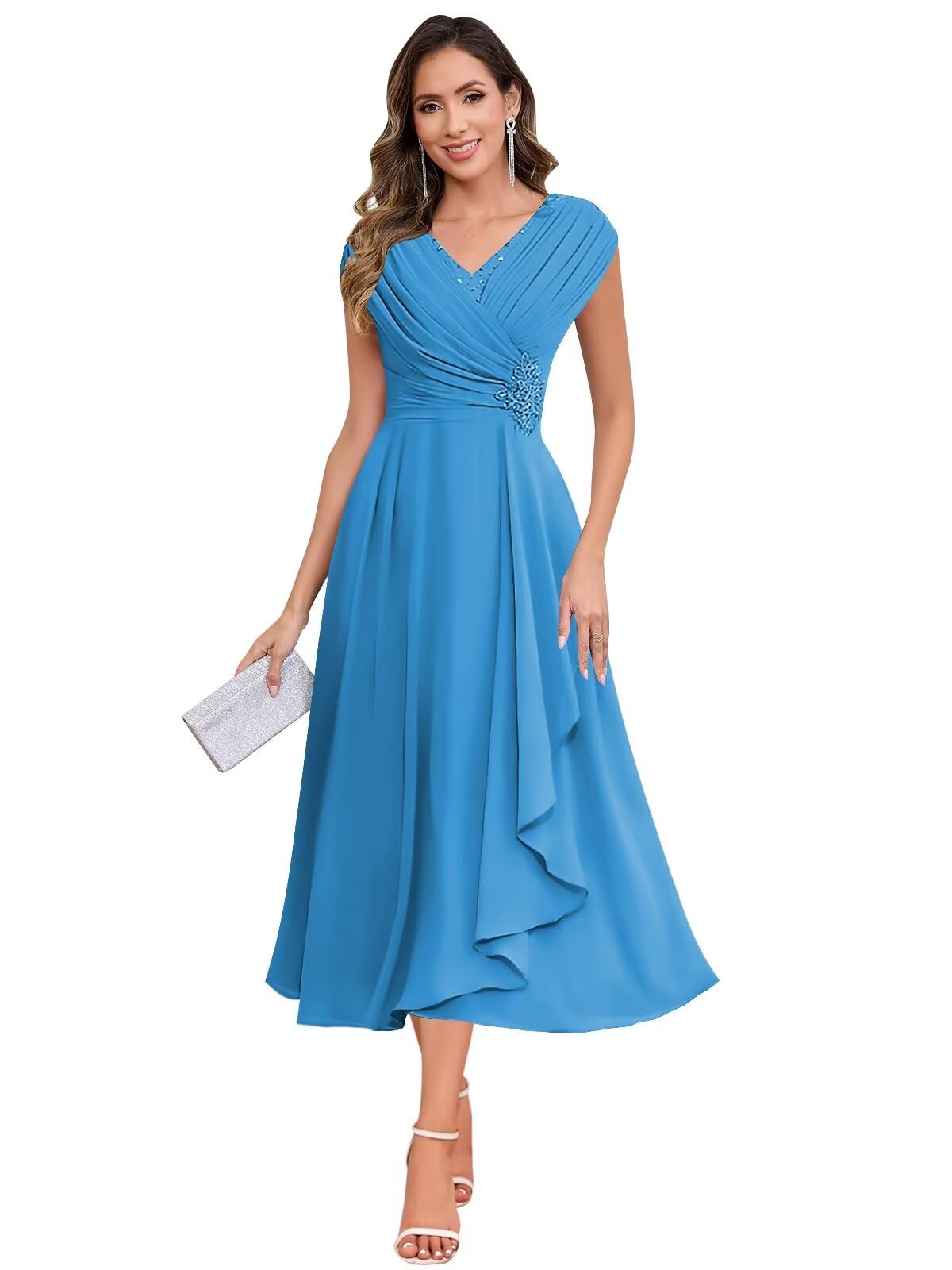BOLENSYE Tea Length Blue Mother of The Bride