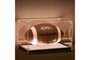 GYAOZII Football Display Case with LED Light, Thickened UV Protection Clear Acrylic Lid Football Holder for Full Size, Wooden Base Stand Cases for Autographed Ball and Memorial Gift