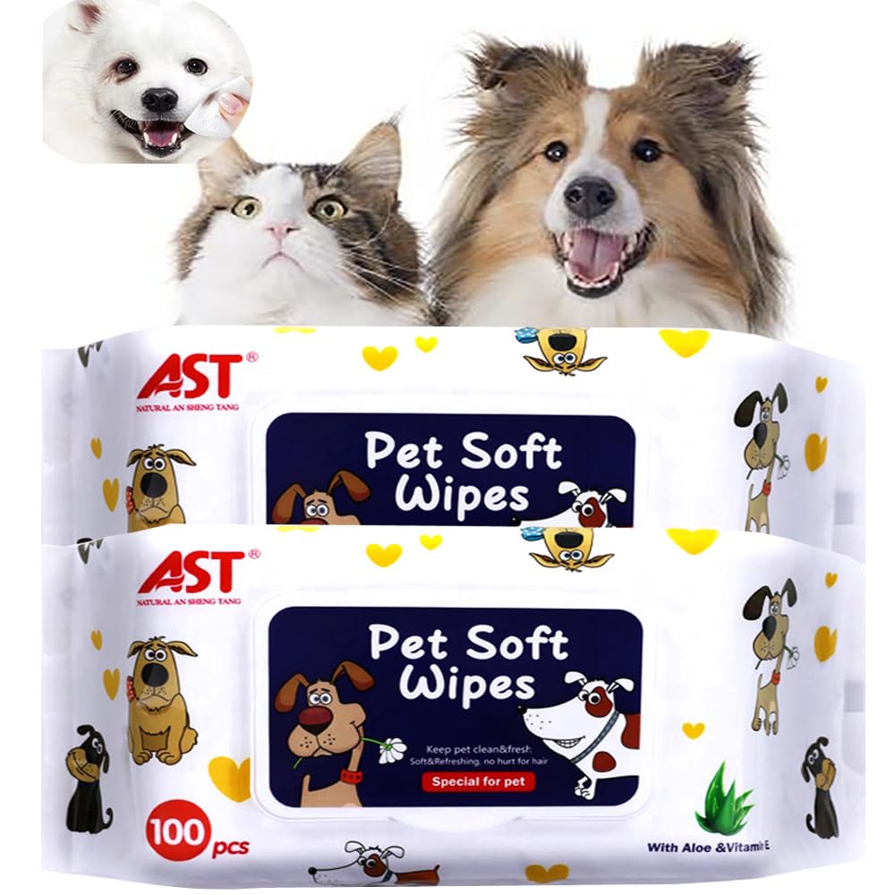 petjanicahome Wet Wipes for Pet Dog Cat Wet Wipes Hypoallergenic Organic Cleaning Wipes for Body, Paws, Ear, Face - Fragrance-Free Hypoallergenic, Natural, (2 Packs / 100 Pieces)