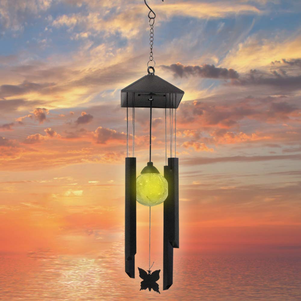 Wind Chimes - Solar Wind Chimes for Outside with LED Bulb 4 Tubes Beautiful Butterfly Deep Tone Sympathy Wind Chime Aluminum Alloy Material Decor for Garden Yard Patio in Memory of Loved One
