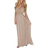 LILBETTER Women's Beach Crochet Backless Bohemian Halter Maxi Long Dress