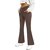FireSwan Womens Crossover Flare Leggings with Pockets Bootcut High Waisted Yoga Pants Tummy Control Gym Workout Work Pants