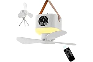 Liomus Portable Camping Ceiling Fan, LED Hanging Tent Fan With Remote&Timer, 7200mAh Rechargeable Battery&Storage Bag, 360° A