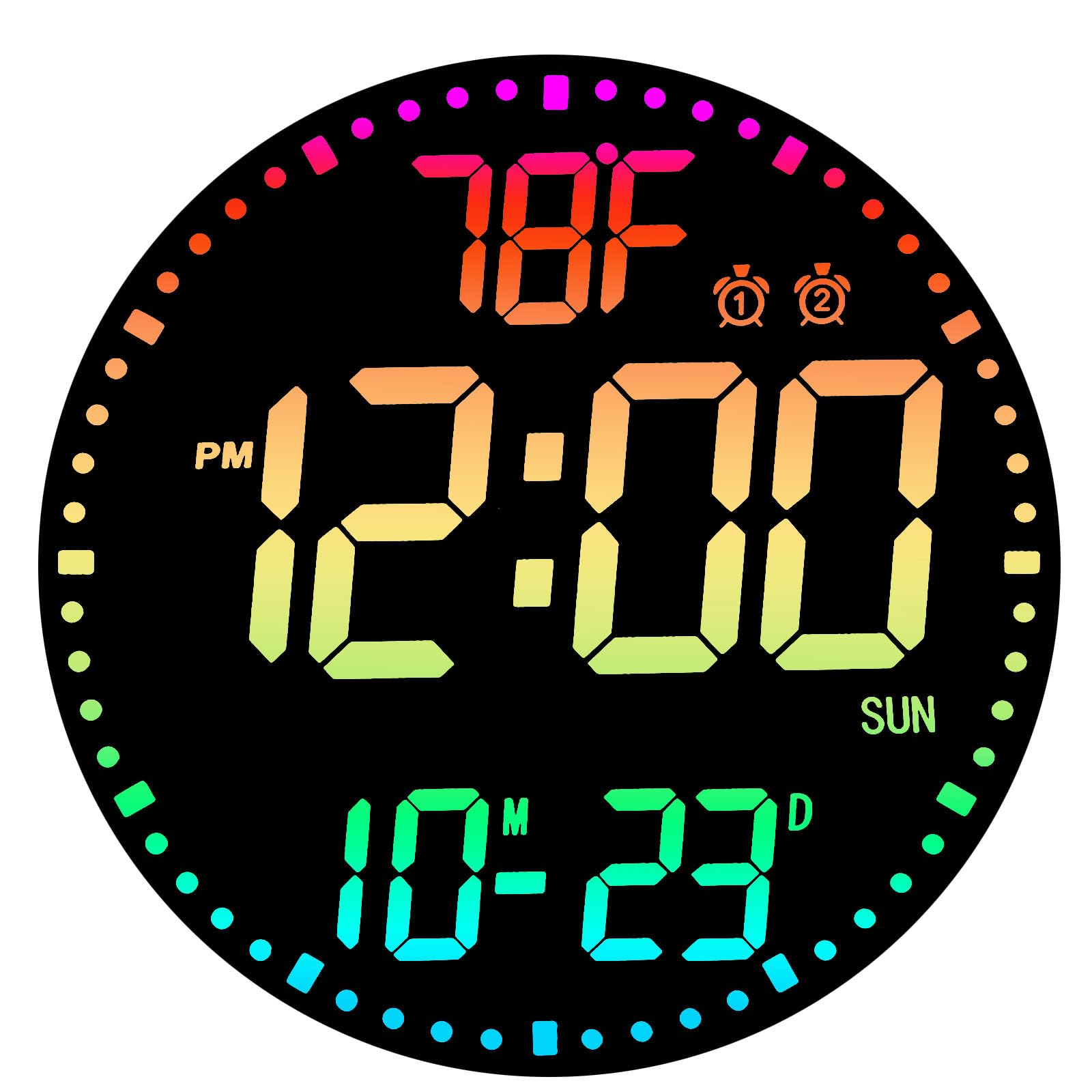 Photo 1 of QINFIEY Large 12" RGB Color Changing Digital Wall Clock with Remote Control | LED Display Plug-in Clock with 3 Brightness Levels & Temperature Display | Perfect for Home, Gym, Classroom, Office
