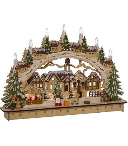 Kurt S. Adler Villaggio Di Natale Con Luci LED E Movimento - Casa Musicale 20 Cm - Babbo Natale E Renne Volanti