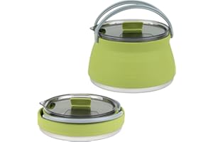 Hi Tek 1 Liter Collapsible Camping Kettle, 1 Portable Cook Pot - With Perforated Lid, Stainless Steel Bottom, Silicone Camping Coffee Pot, With High Heat Nylon Handles, For Travel - Restaurantware