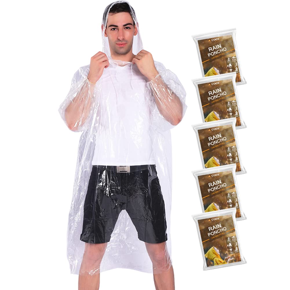 Photo 1 of **MISSING PARTS**COOY Rain Ponchos,with Drawstring Hood ?5 Pack? Emergency Disposable Rain Ponchos Family Pack for Adults,Clear