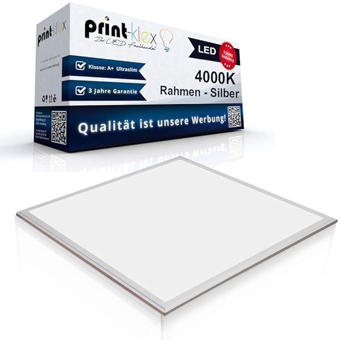 LED Panel Ultraslim 60 x 60cm Deckenlampe Einbaustrahler Lichtlampe 40 W 3600 Lumen 4000 K-Neutralweiß Silberrahmen - Office 