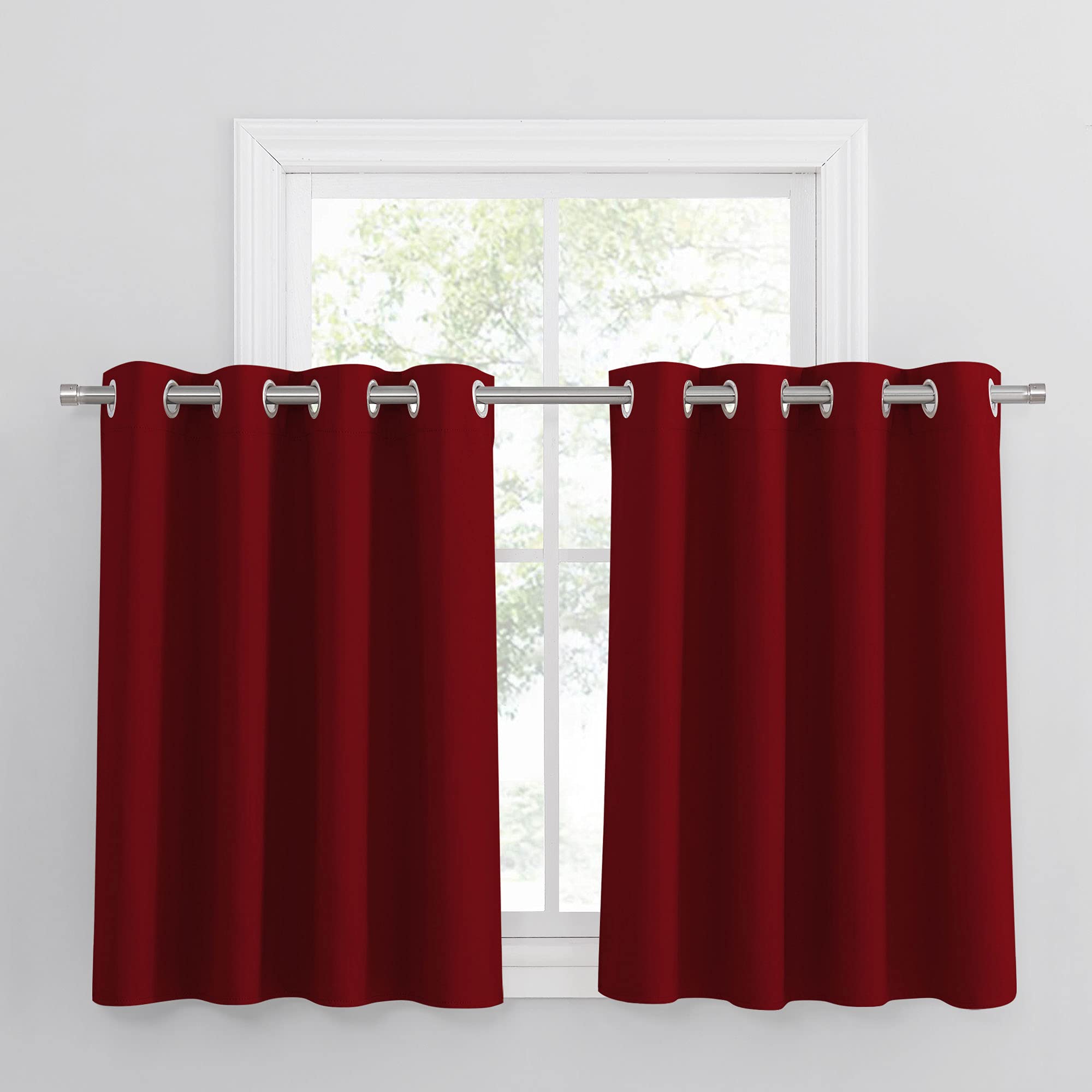 PONY DANCE Red Christmas Home Decor Curtains with Eyelet - Blackout Thermal Insulated Short Curtains & Drapes for Kitchen/Boys' Room/Kitchen, 52 Inch by 36 Inch (W x D), 2 Panels