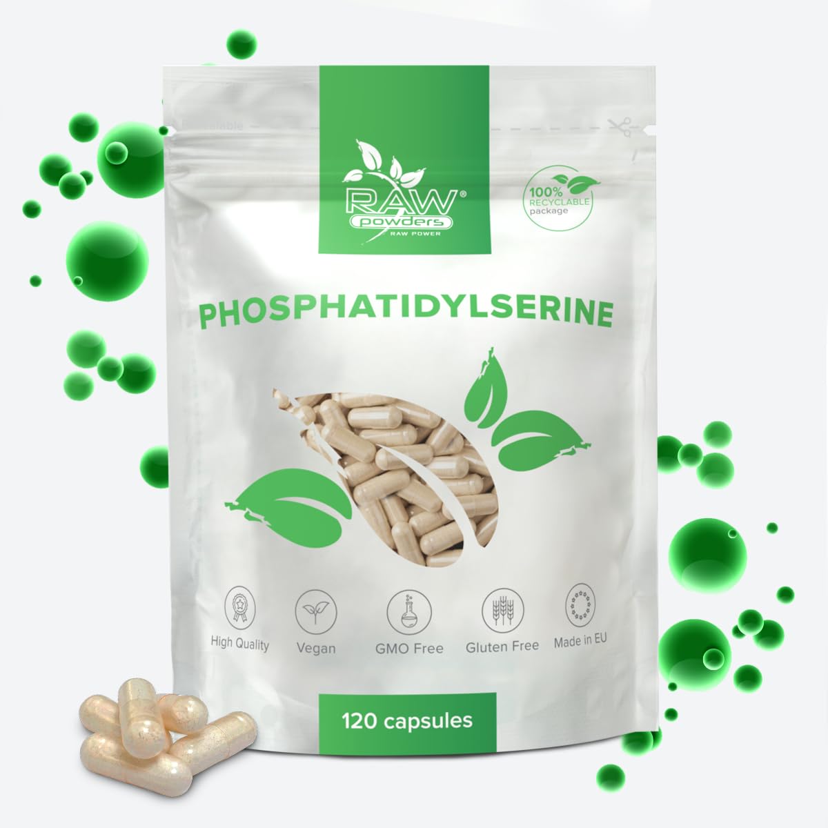 Phosphatidylserine 100mg, 120 Caps – Memory & Cognitive Support – Pure Ingredients, GMO & Gluten Free – GMP Certified Brain Health Supplement by Raw Powders