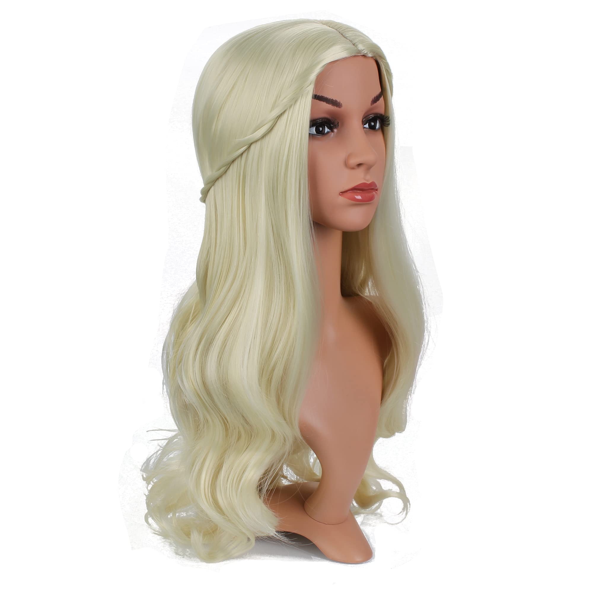 OKVGO Women's Long Curly Light Blonde Wigs for Fancy Dress Cosplay Costume Party Ladies with Wig Cap