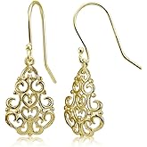 Hooops & Loops 925 Sterling Silver High Polished Chandelier Filigree Dangle Hook Earrings for Women, Silver, Yellow Gold and Rose Gold Flashed Sterling Silver