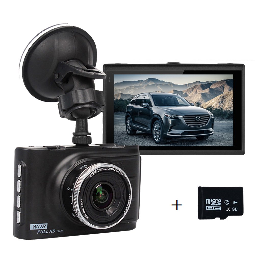 3.0 inch Dash Cam Full HD 1080P Car Dashboard Camera Recorder 170 degree Wide Angle, Loop Recording, G-sensor, Motion Detection, 16GB Micro Card Included