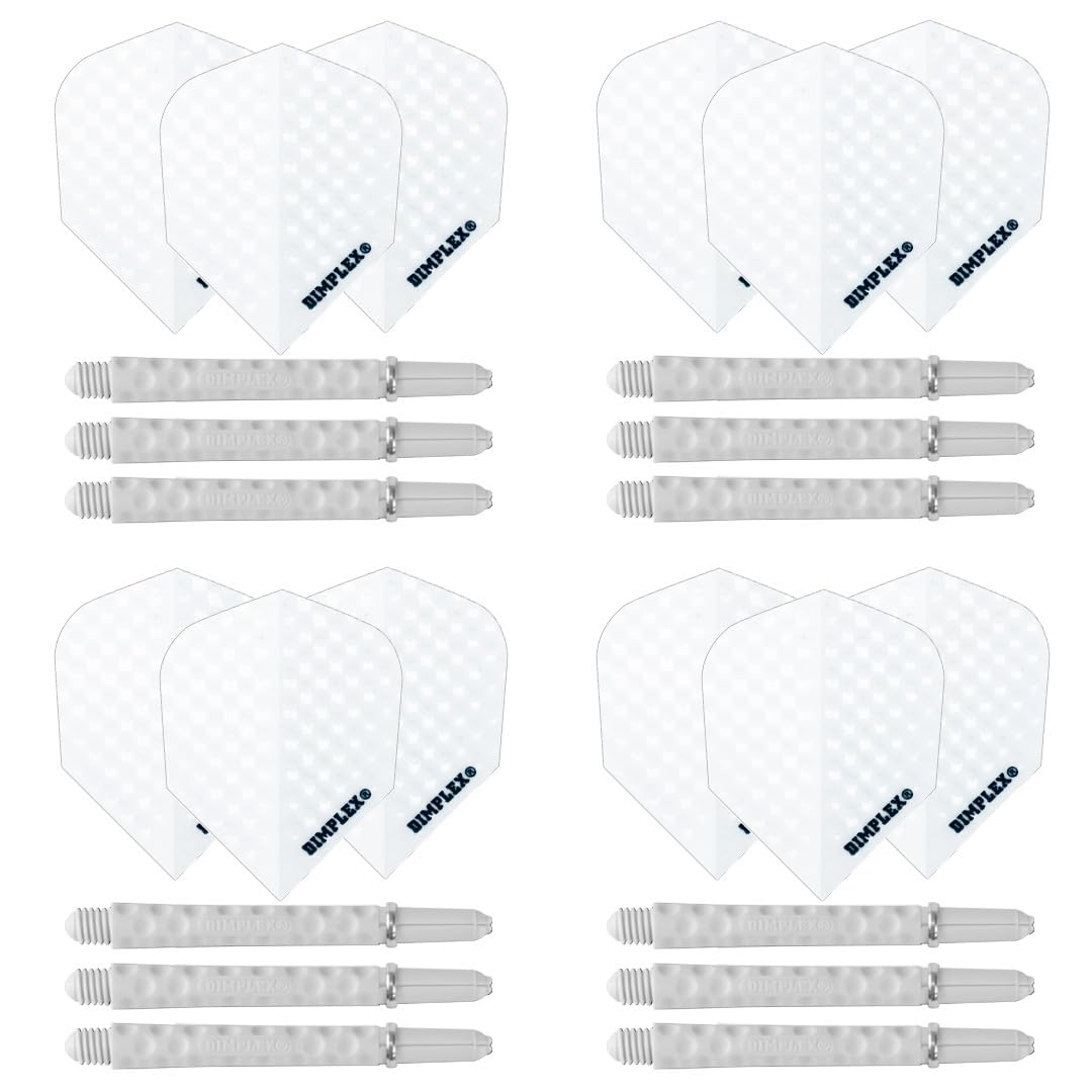 Harrows Darts 4 x Sets of Dimplex Dart Stems and Dimplex Dart Flights - 12 Dart Shafts 12 Darts Flights in Total - Medium & Short, Black & White (White, Medium)