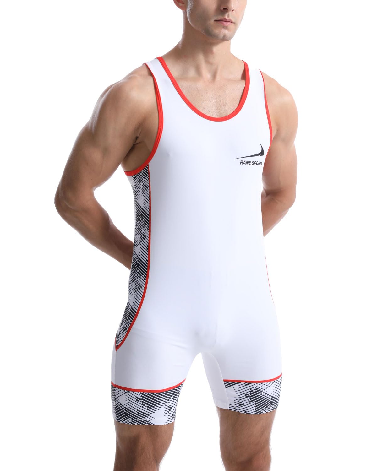 Rane Sports Men's Wrestling Suit Tight Sportswear One Piece Sleeveless Training Gym Weightlifting Bodysuit White Black M