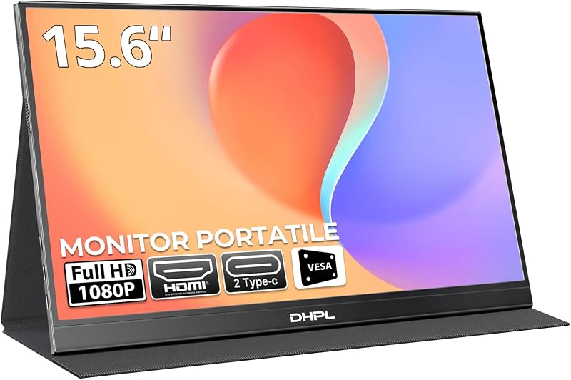 Monitor portatile da 15,6 pollici, schermo FHD 1080P IPS, altoparlante integrato, interfaccia USB-C/HDMI, schermo portatile per laptop, PC, Mac, cellulare e console di gioco, custodia protettiva