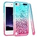 iPod Touch 5 6 7 Case, iPod Touch Case 5th 6th 7th Generation for Girls, Ruky Quicksand Series Glitter Flowing Liquid Floating Bling Diamond Flexible TPU Cute Case for iPod Touch 5 6 7 (Teal Pink) primary