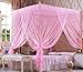 Nattey 4 Corners Post Pink Canopy Bed Curtain for Girls & Adults - Cute Cozy Drape Square Netting - 4 Opening - Princess Bedroom Decoration(Twin, Pink)