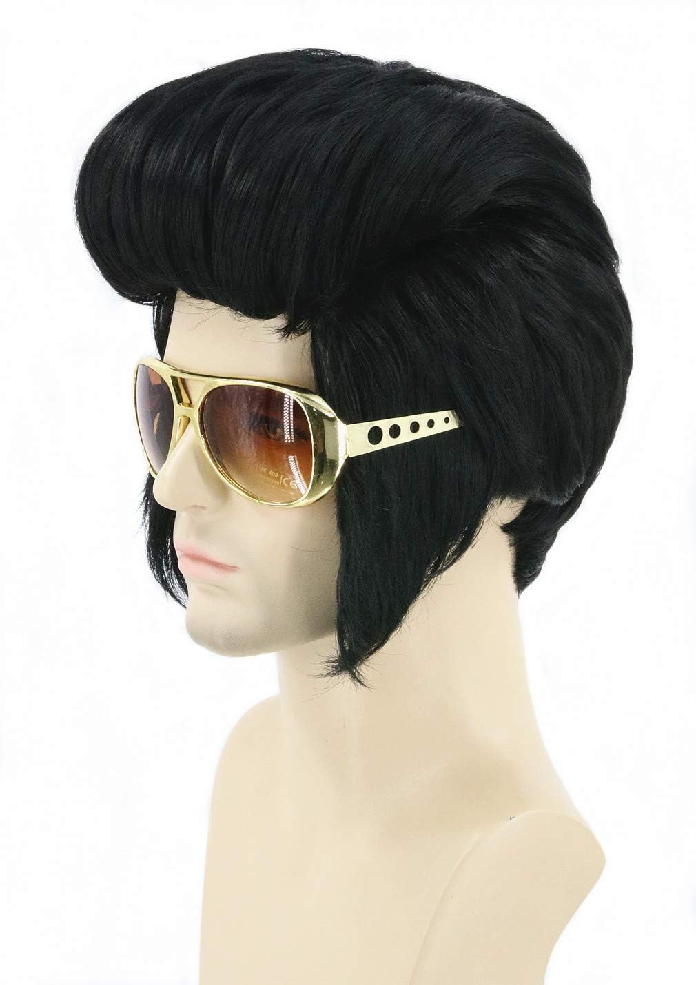 LeMarnia Men's Black Short Disco Wig for 50's Rock Style Cosplay Halloween Costume Party Wig (Excluding Glasses) — image 1