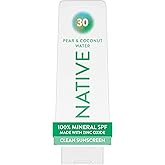 Native Sunscreen Lotion SPF 30 for Face &amp; Body Pear &amp; Coconut Water 7 fl oz | 100% Mineral Zinc Oxide | Ideal for Sensitive Skin &amp; Hawaii Compliant | Nourishing &amp; Hydrating Formula | Vegan &amp; Cruelty Free