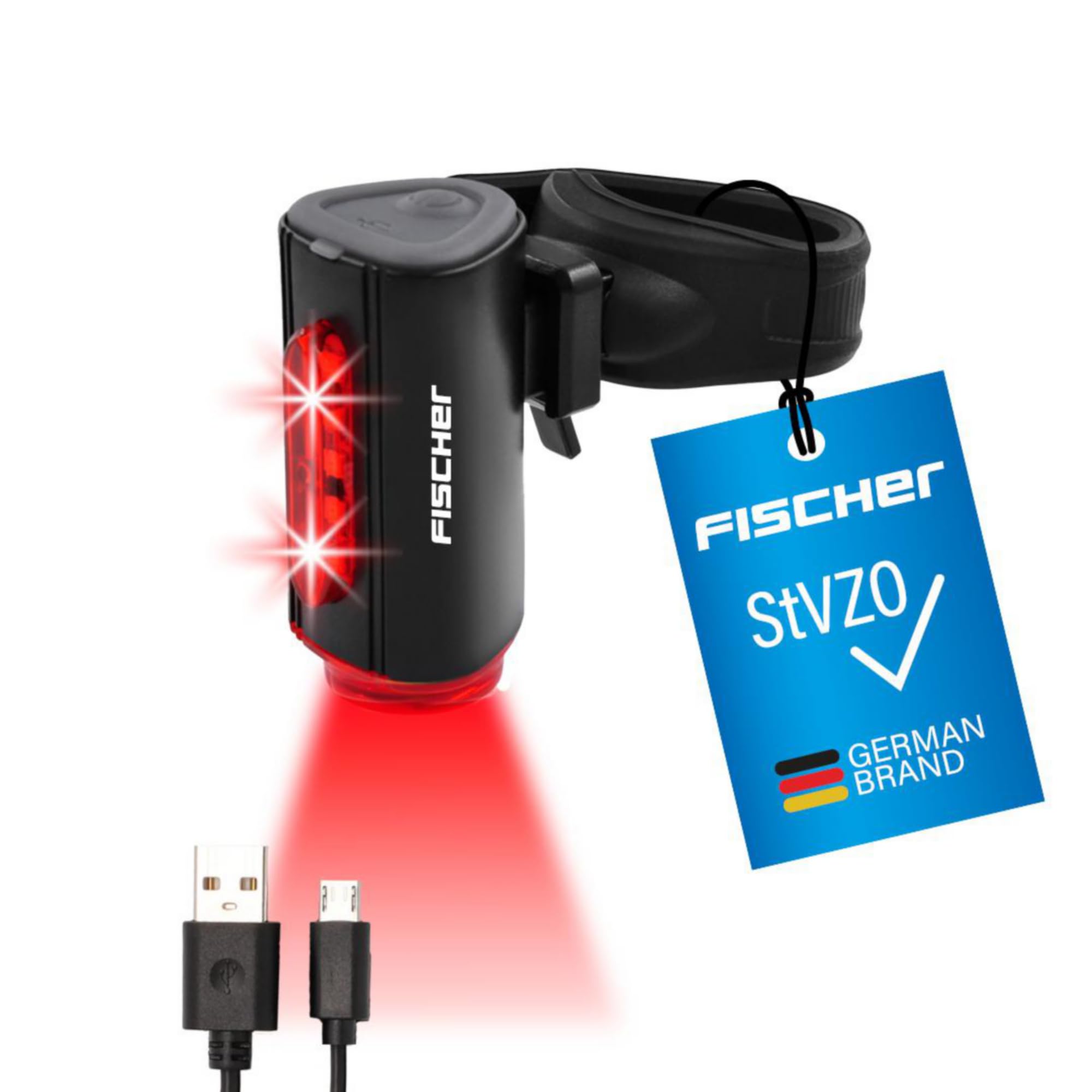 FISCHER Twin Bike Rear Light with 360° Floor Light for More Visibility and Protection, Rechargeable Battery