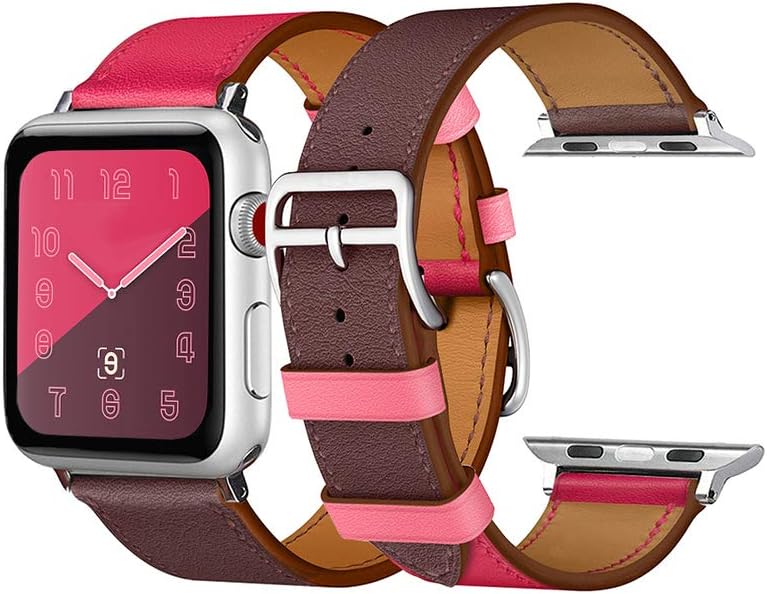 CAILIN Band for Watch Series 1 Series 2 Series 3 Series 4, Luxury Genuine Leather Smart Watch Band Strap(Bordeaux/Rose, 38mm Series3/2/1)