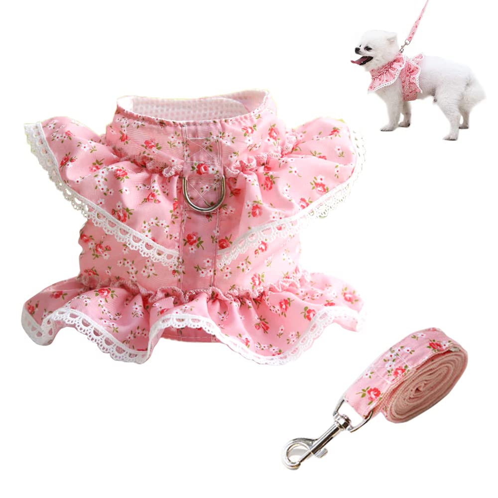 Dog Harness and Leash Set Puppy Strap Harness Small Dog Chest Strap for Small Medium Dogs S Pink
