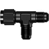 EVIL ENERGY 6AN Flare Male Tee Fitting Adapter with AN6 Female Swivel | 9/16-18 UNF, 1500 PSI, 6061-T6 Aluminum, 37&deg; Flare Seal, Black, on Run