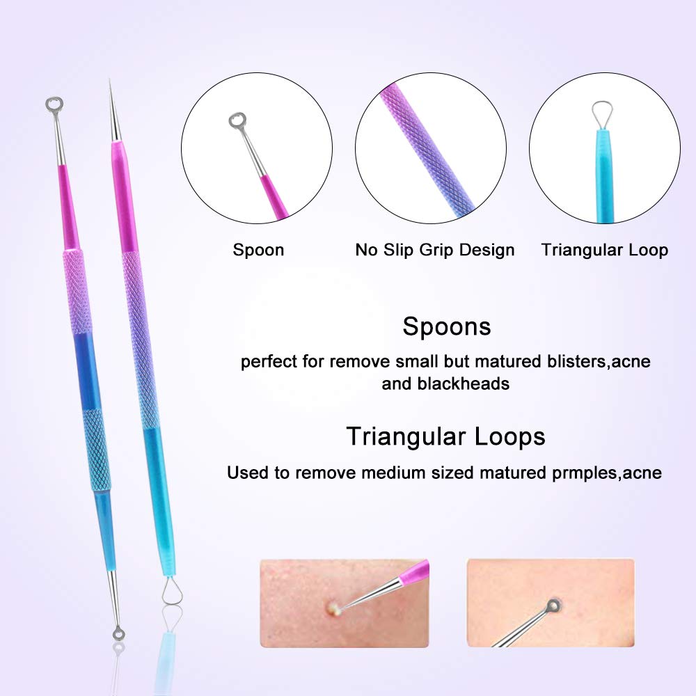 Blackhead Remover Tool Kit, Aooeou 10 Pcs Professional Pimple Popper Tool -Treatment for Pimples, Blackheads, Blemish, Zit Removing, Forehead and Nose(Colorful): Beauty